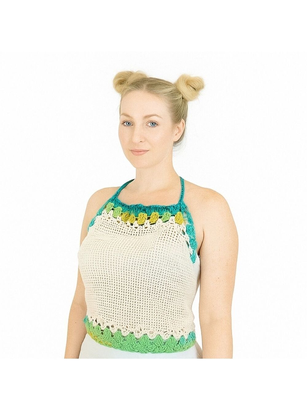 White French Floral Crochet Crop Top 100% Cotton Handmade